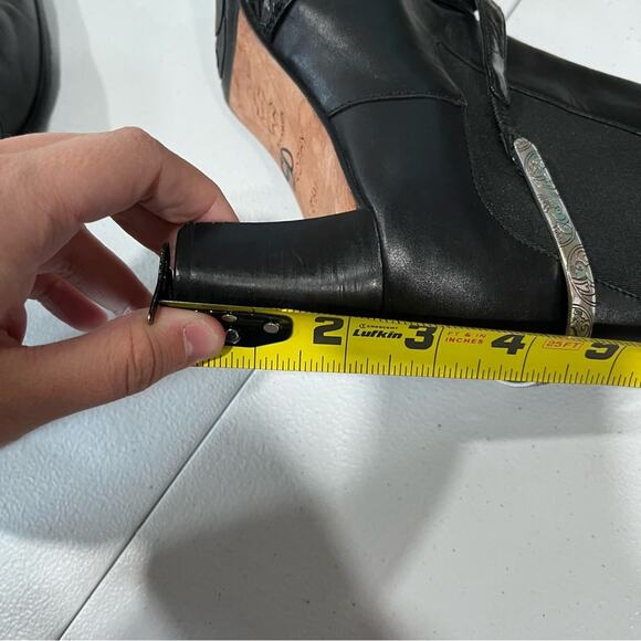 Brighton Black Leather Croc Western Booties Square Toe Womens 8.5 Motorcycle - Picture 7 of 7